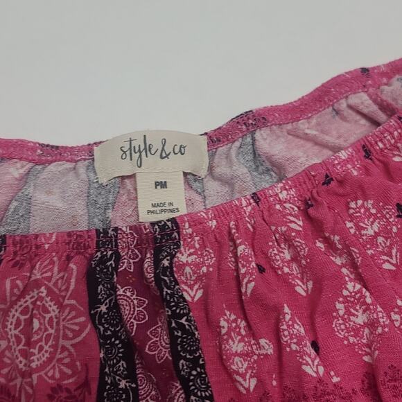 Style & Co Pink bohemian blouse Bell sleeve women's petite medium - Picture 2 of 6